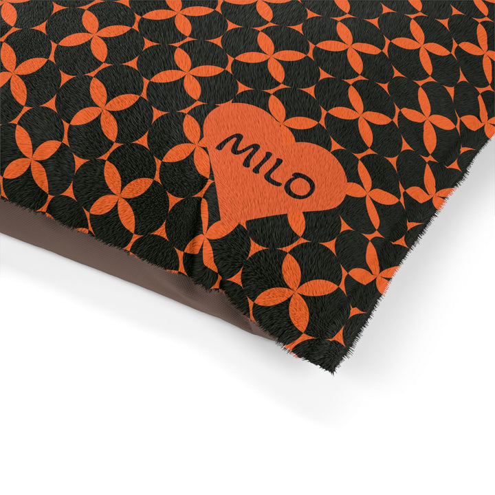 Tangerine Tails Pet Bed - Black & Orange Geometric Pattern