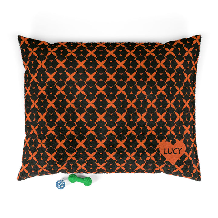 Tangerine Tails Cat Bed - Black & Orange Geometric Pattern