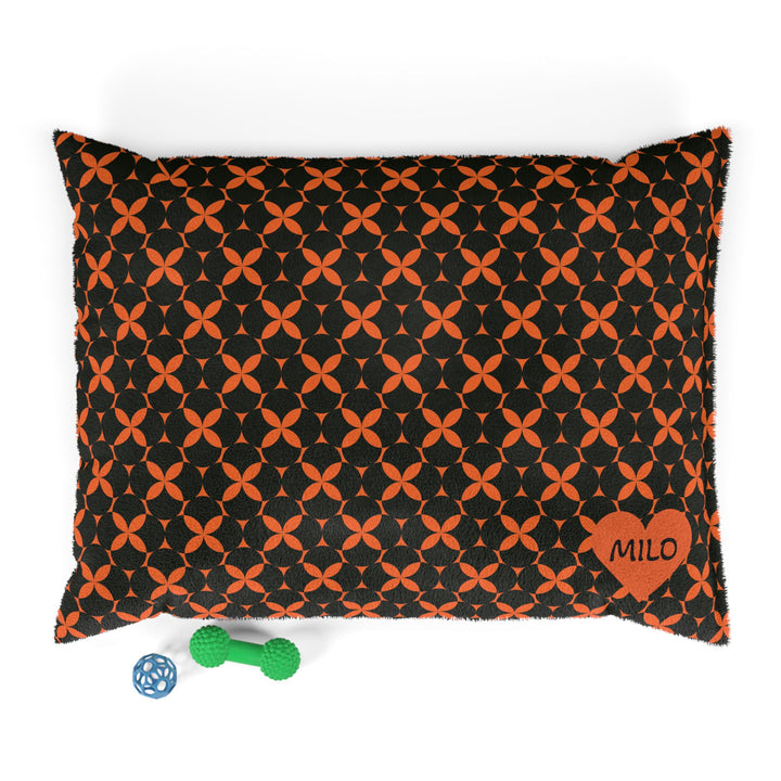 Tangerine Tails Pet Bed - Black & Orange Geometric Pattern