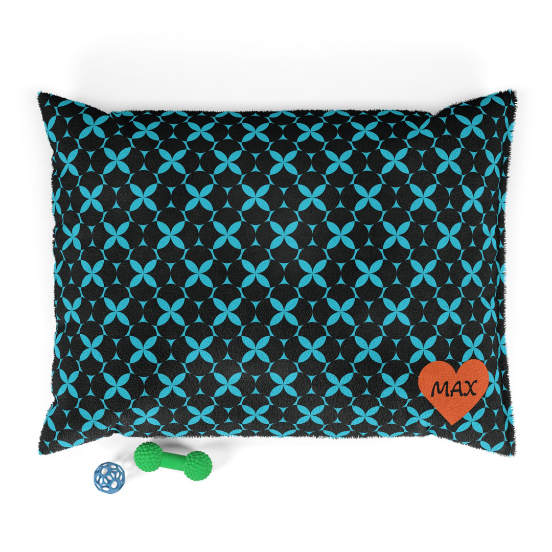 Midnight Waves Personalized Pet Bed – Black & Blue Geometric Pattern