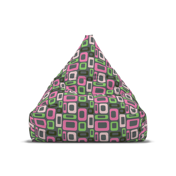 Retro-style bean bag chair cover with mint green and pink modular pattern