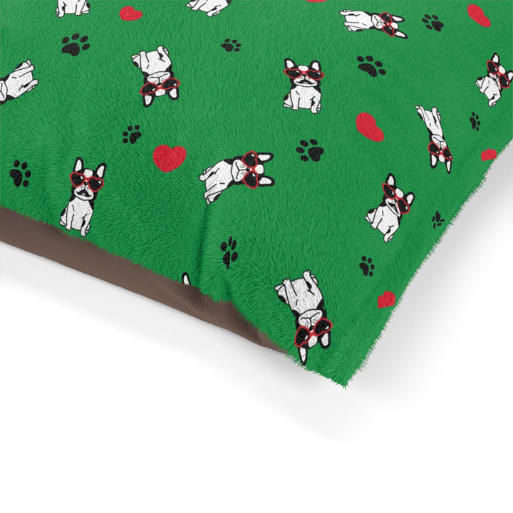 Personalized Green Bulldog Love Pet Bed