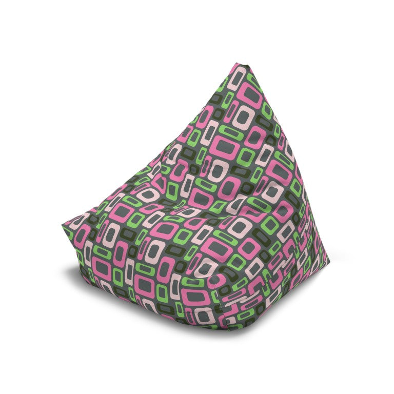 Bold retro bean bag floor seating with vintage-inspired rectangular pattern