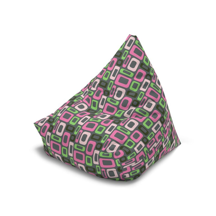 Bold retro bean bag floor seating with vintage-inspired rectangular pattern