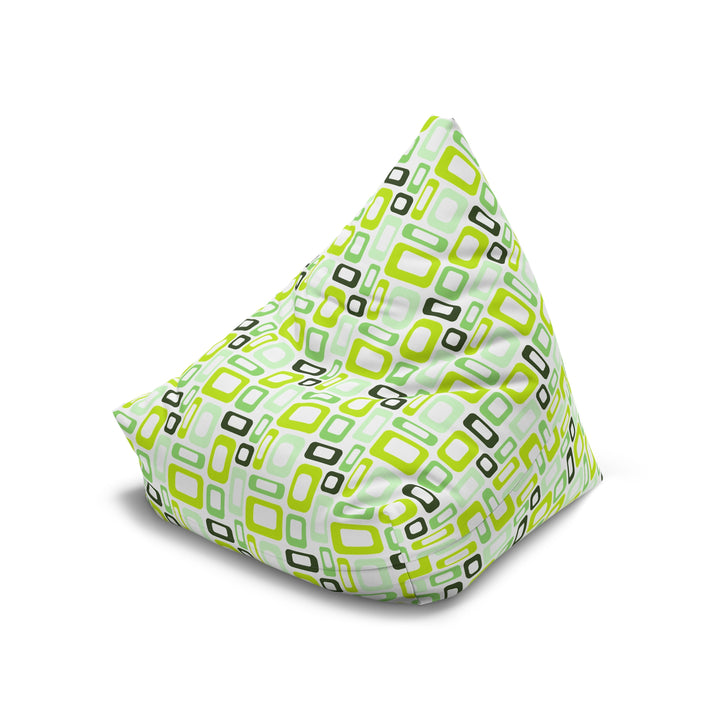 Vintage-style bean bag floor seating with mod pattern