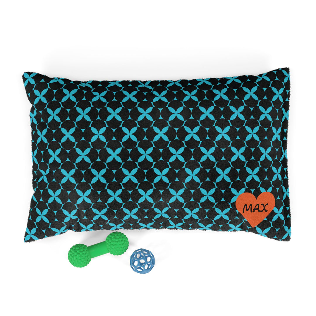 Midnight Waves Personalized Pet Bed – Black & Blue Geometric Pattern