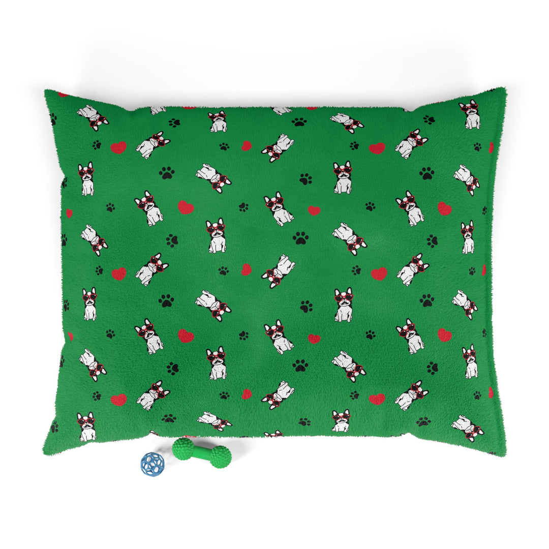 Personalized Green Bulldog Love Pet Bed