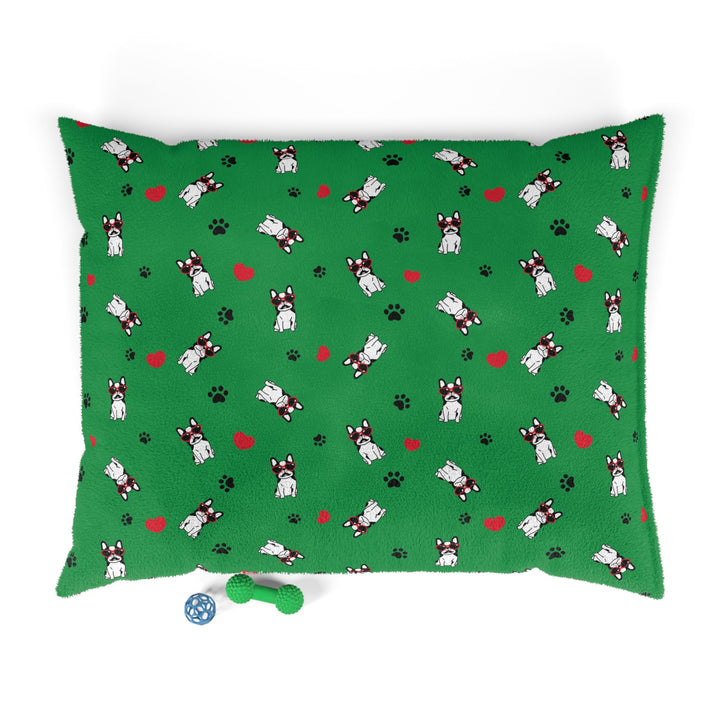 Personalized Green Bulldog Love Pet Bed