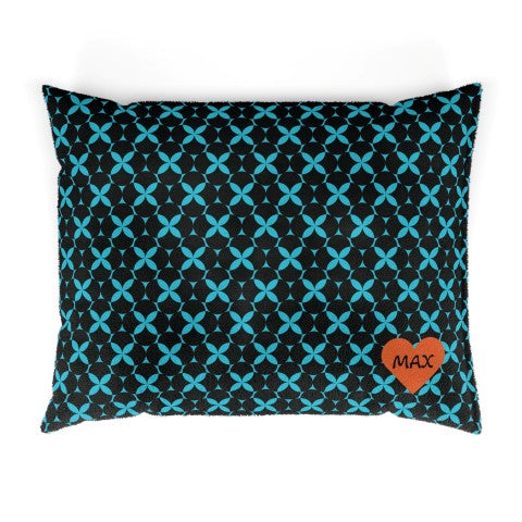 Midnight Waves Personalized Pet Bed – Black & Blue Geometric Pattern