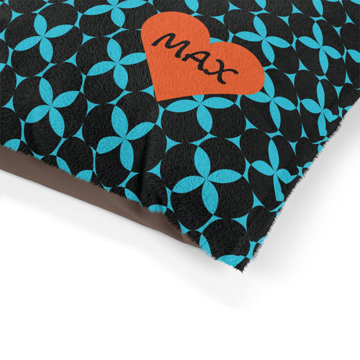 Midnight Waves Personalized Pet Bed – Black & Blue Geometric Pattern