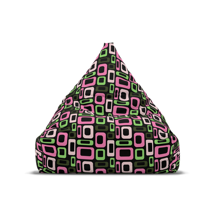 Retro-style bean bag chair cover with mint green and pink modular pattern