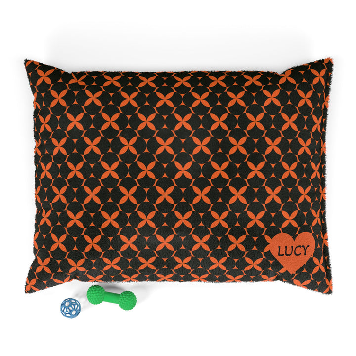 Tangerine Tails Cat Bed - Black & Orange Geometric Pattern