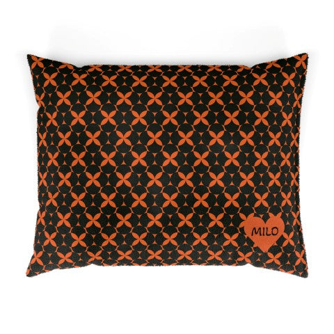 Tangerine Tails Pet Bed - Black & Orange Geometric Pattern