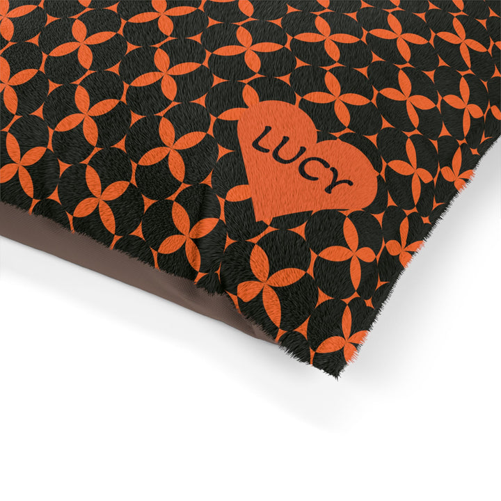 Tangerine Tails Cat Bed - Black & Orange Geometric Pattern