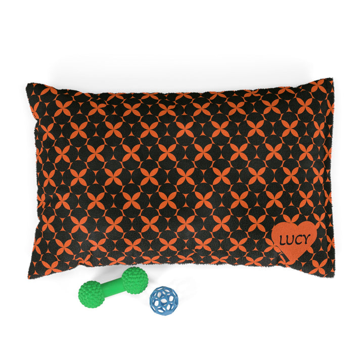 Tangerine Tails Cat Bed - Black & Orange Geometric Pattern