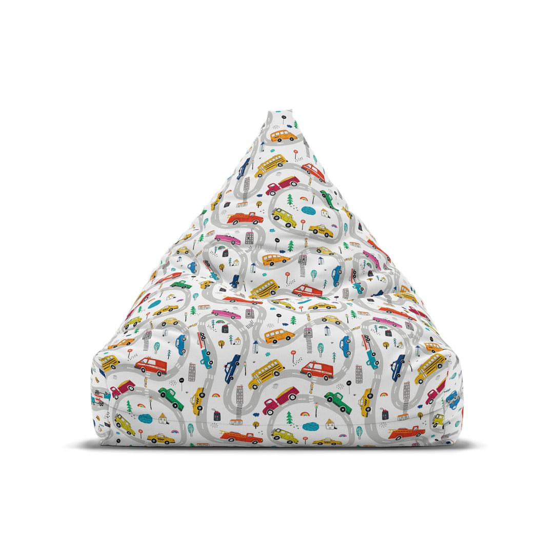 Cars Parade kids Bean Bag chair Cover, toddler floor seating, trucks theme
