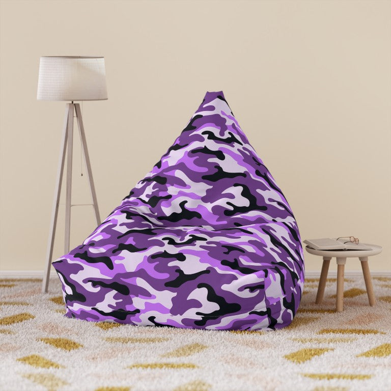 Lilac and black camo bean bag chair cover with urban tactical style