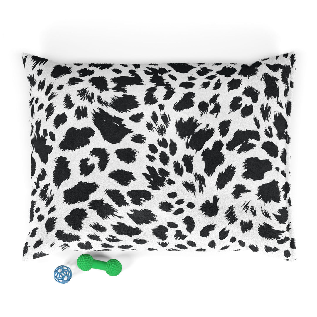 Dog resting on personalized leopard print bed in modern living room