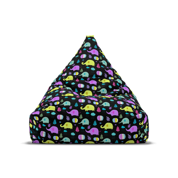 Elephant Parade, Black Bean Bag Cover, kids floor seating, animal-themed room decor