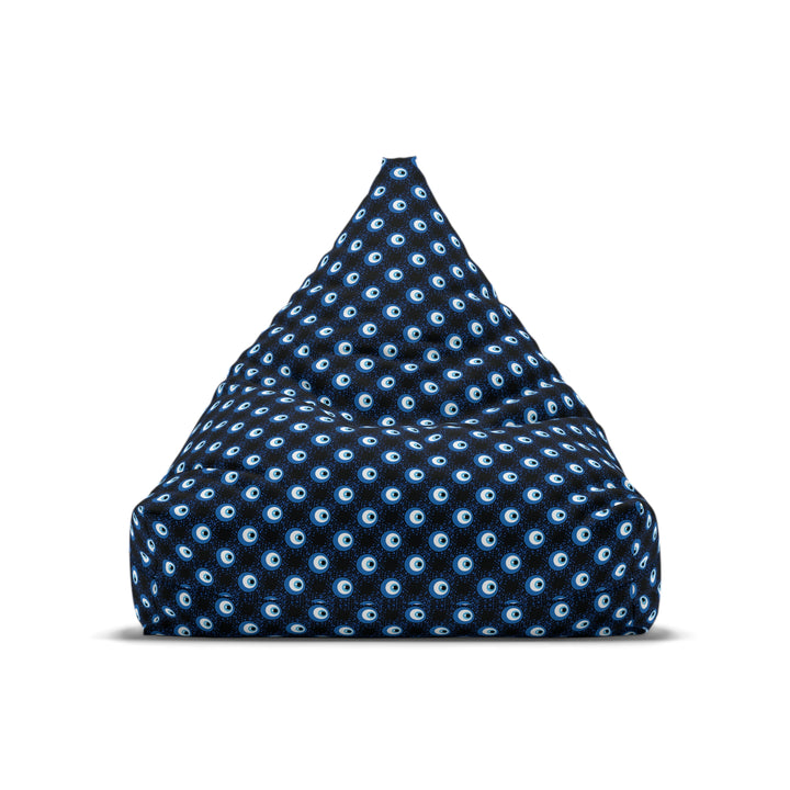 Mystic Gaze-Protective Evil Eye Black Bean Bag chair Cover, meditation room, yoga cushion, blue boho lounger
