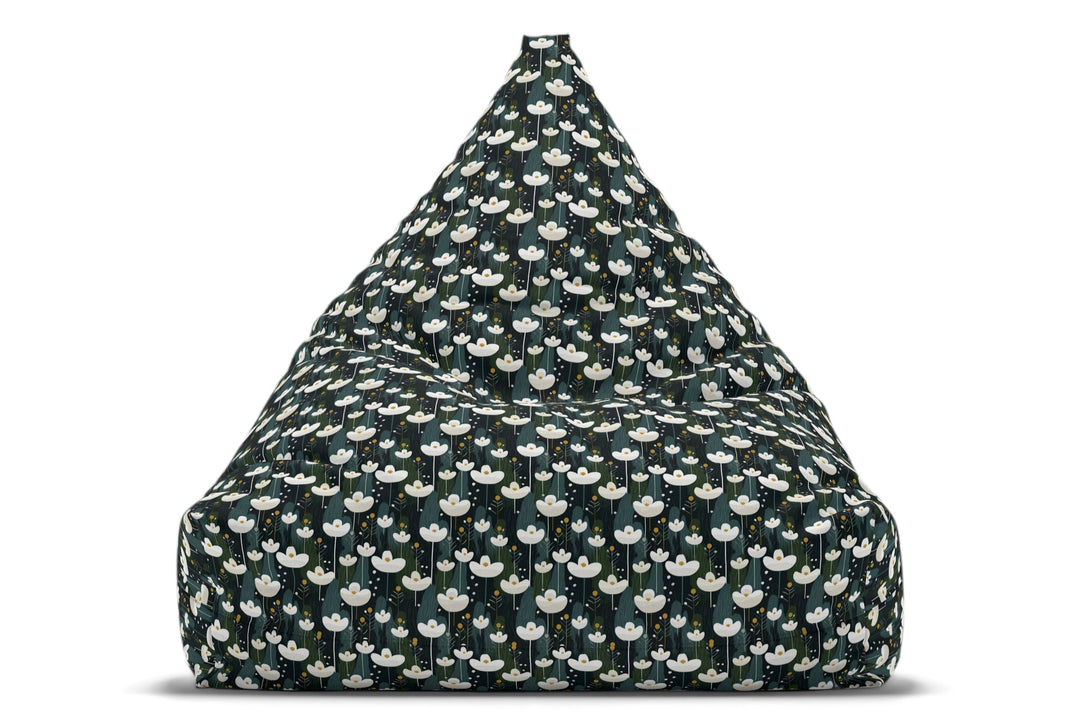 Scandi Dark Floral Bean Bag chair Cover, botanic print lounger seating
