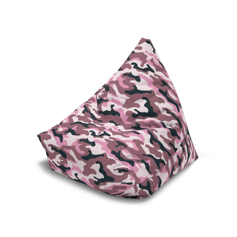pink bean bag, camoflage teen girl decor, army style floor seating