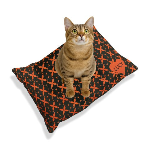 Tangerine Tails Cat Bed - Black & Orange Geometric Pattern